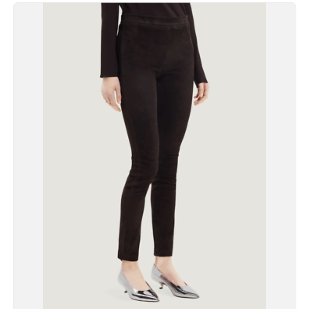 Theory 100% lamb suede Classic navy slim pants with stretch